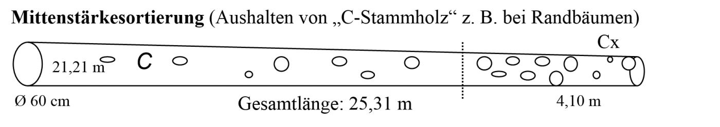 Schema Mittenstärkesortierung von "C"-Stammholz